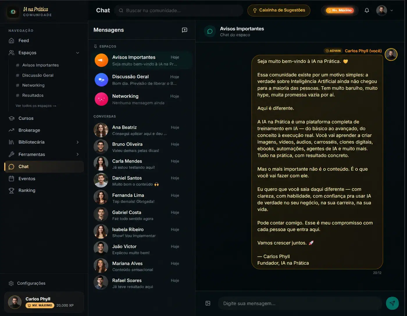 Chat direto com outros alunos